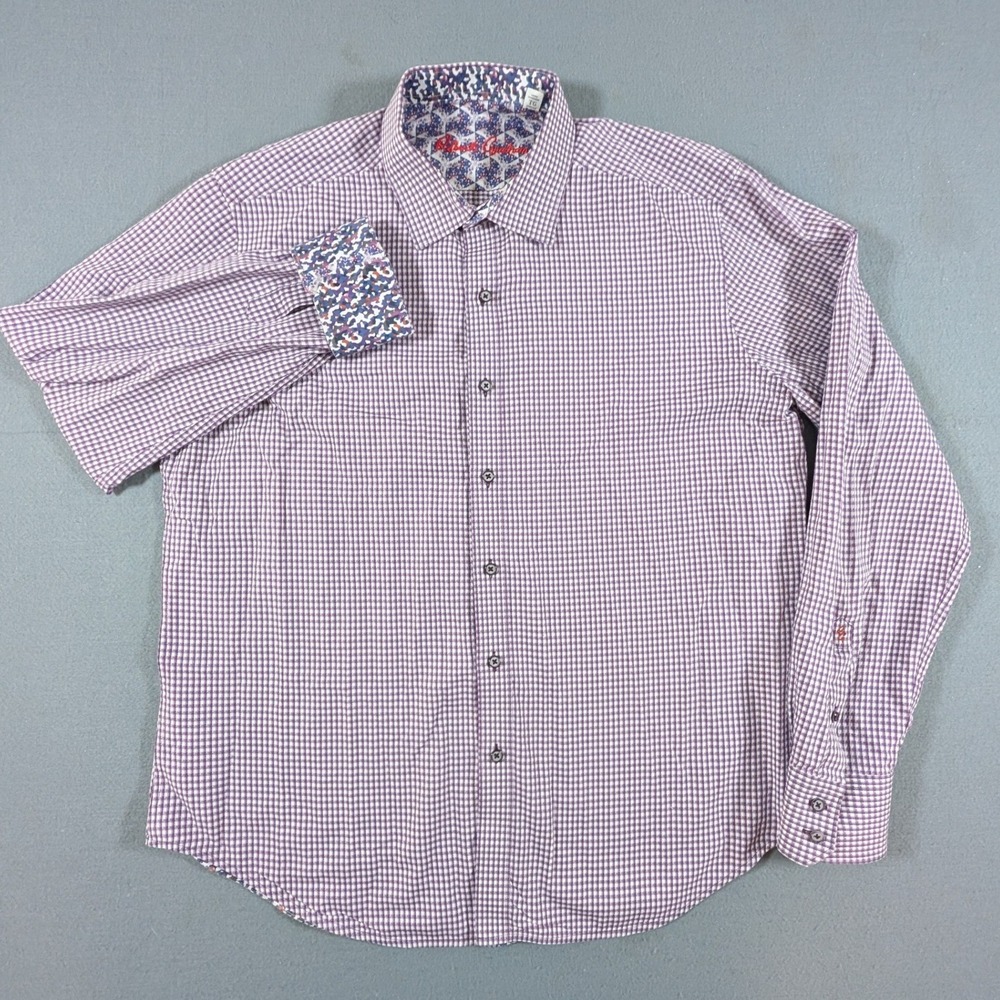 Robert Graham Button Down Shirt Mens XL Purple Check Egyptian Cotton Flip Cuff - Picture 2 of 8